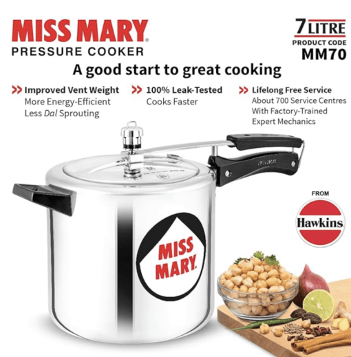 Hawkins Miss Mary Pressure Cooker, 7 Litre, Silver (MM70) - Image 5